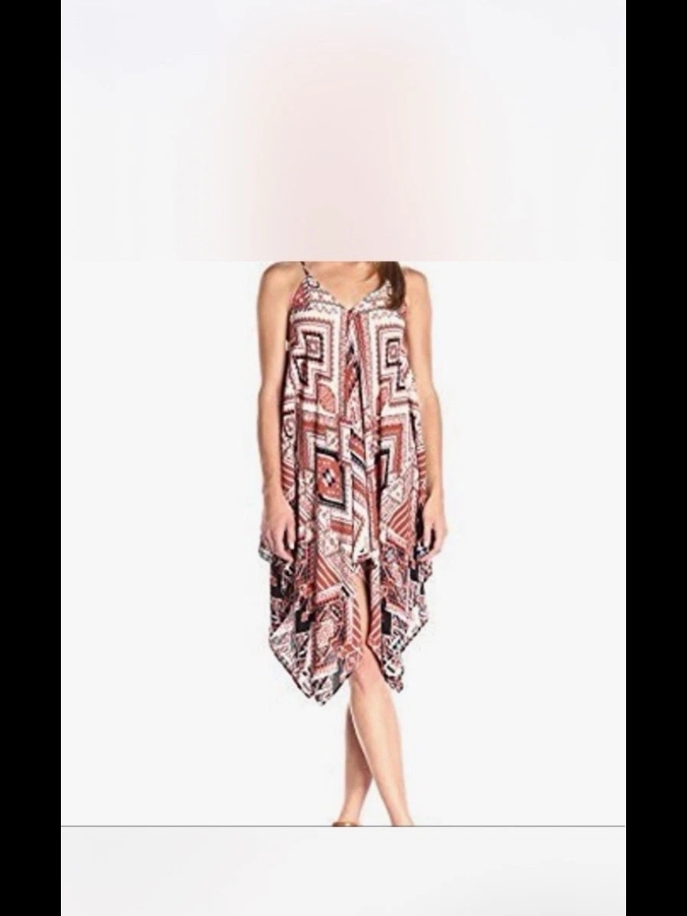 Sleeveless Geometric Handkerchief-Hem Dress in Rust